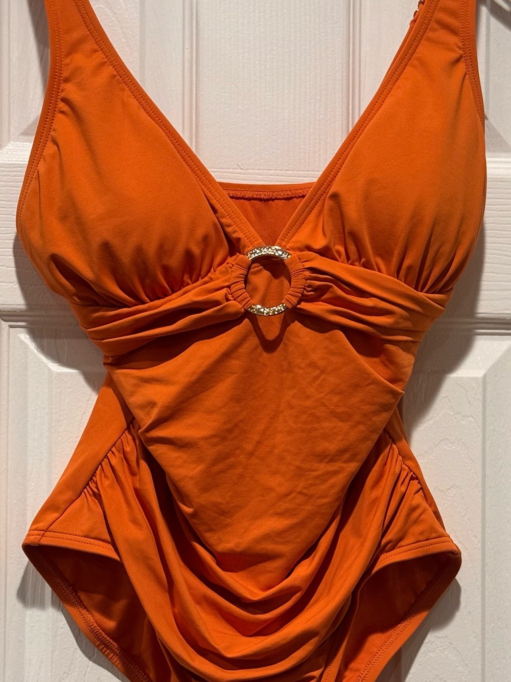 Michael Kors Bright Orange One-Piece Swimsuit with Decorative Ring Retails $108